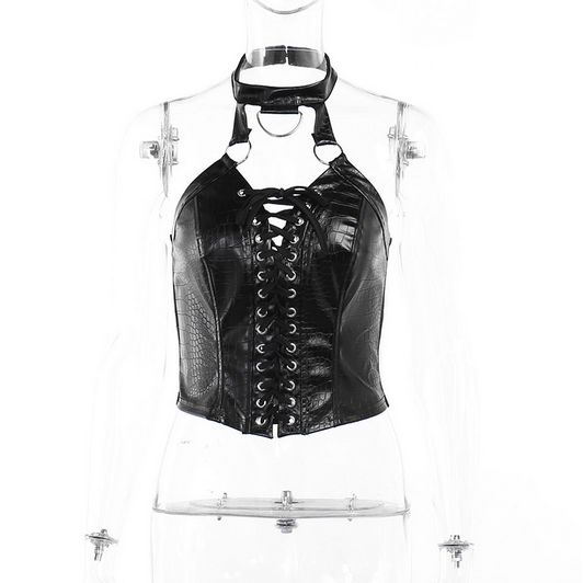 Kobine Women's Punk Strappy Faux Leather Halterneck Vest