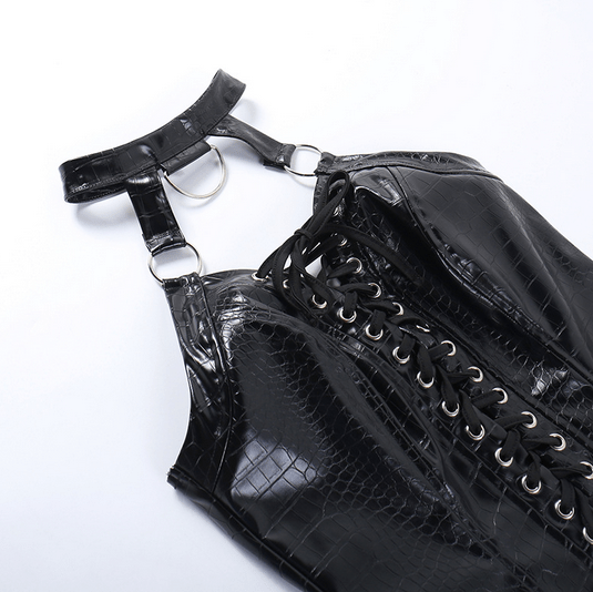 Kobine Women's Punk Strappy Faux Leather Halterneck Vest