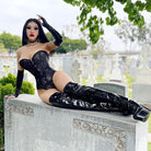 Kobine Women's Punk Strappy Star Printed Overbust Corset