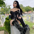 Kobine Women's Punk Strappy Star Printed Overbust Corset