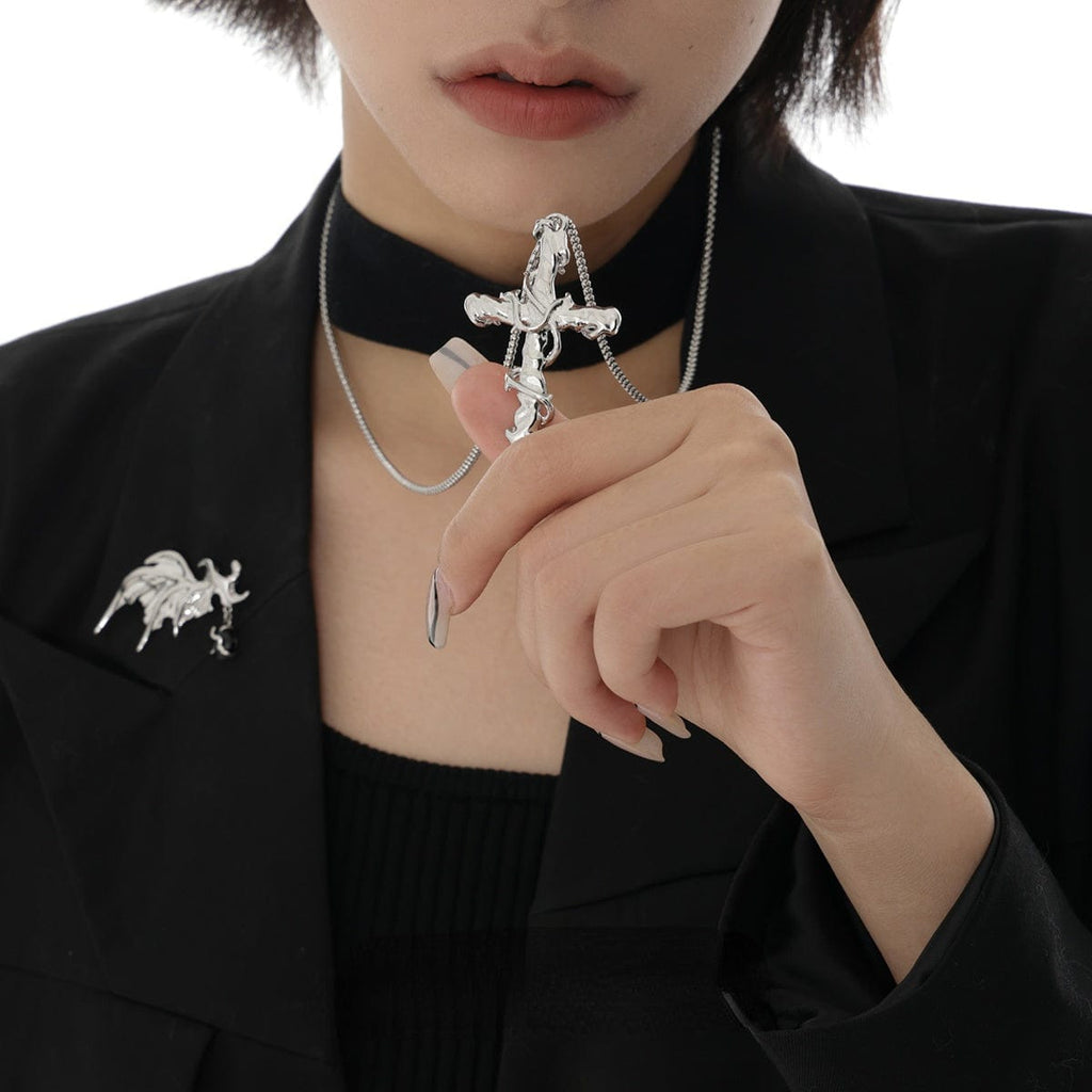 Kobine Women's Punk Thorns Cross Necklace