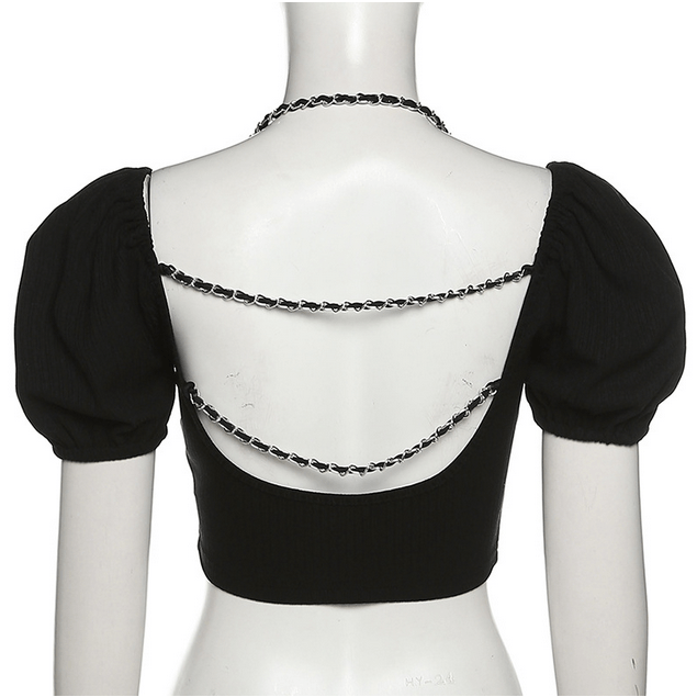 Kobine Women's Punk V-neck Backless Short Sleeved Crop Top