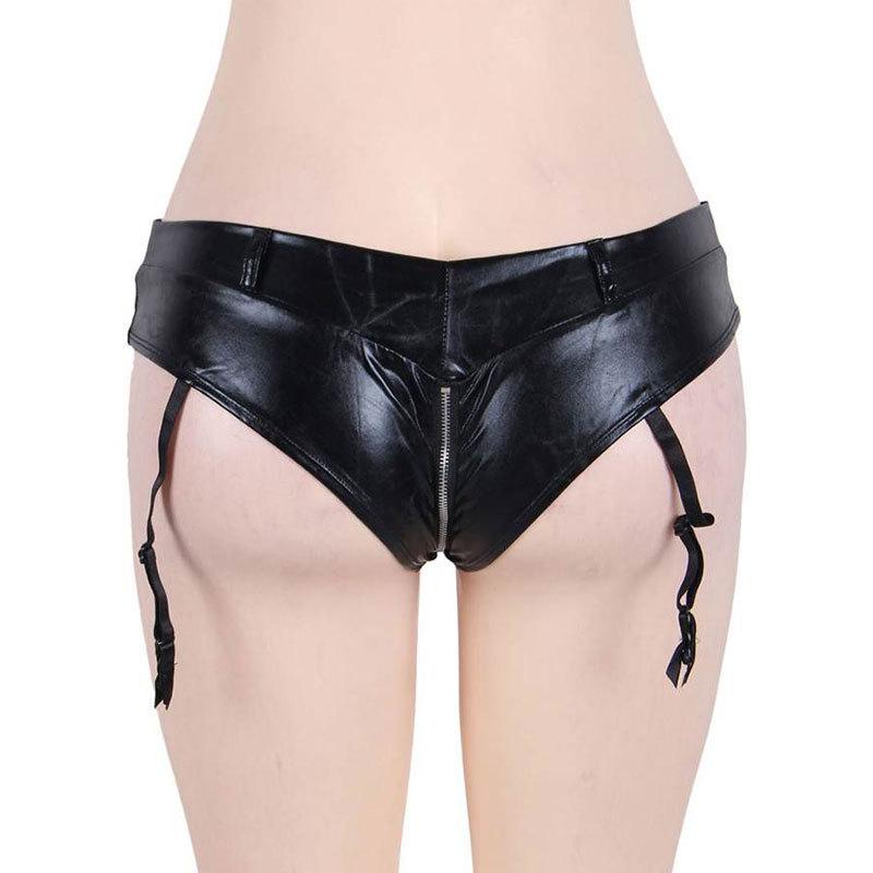 Kobine Women's Punk Zipper Faux Leather Underwear