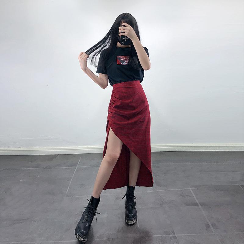 Women's Ruched Red Slit Wrap Skirts