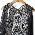 Women's Sheer Flare Lace Fringes Crochet Black Vests