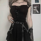 Kobine Women's Sheer Mesh Sleeved Lace-up Fitted Tops