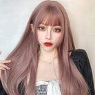 Kobine Women's Silky Straight Long Pink Synthetic Hair Wig