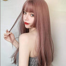 Kobine Women's Silky Straight Long Pink Synthetic Hair Wig