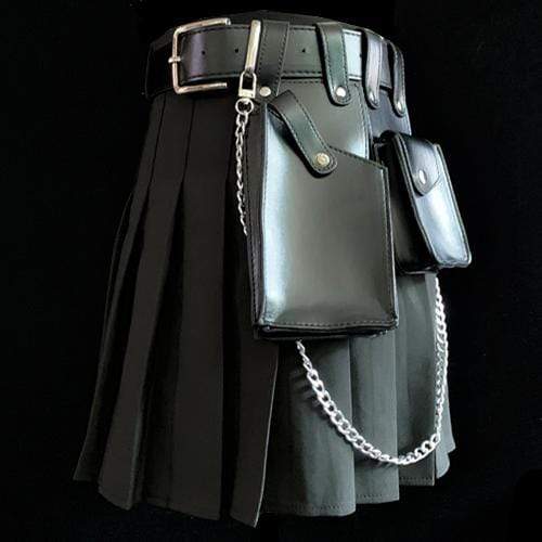 Women's Solid Pleated Skirts With Detachable Belts And Waist Bags