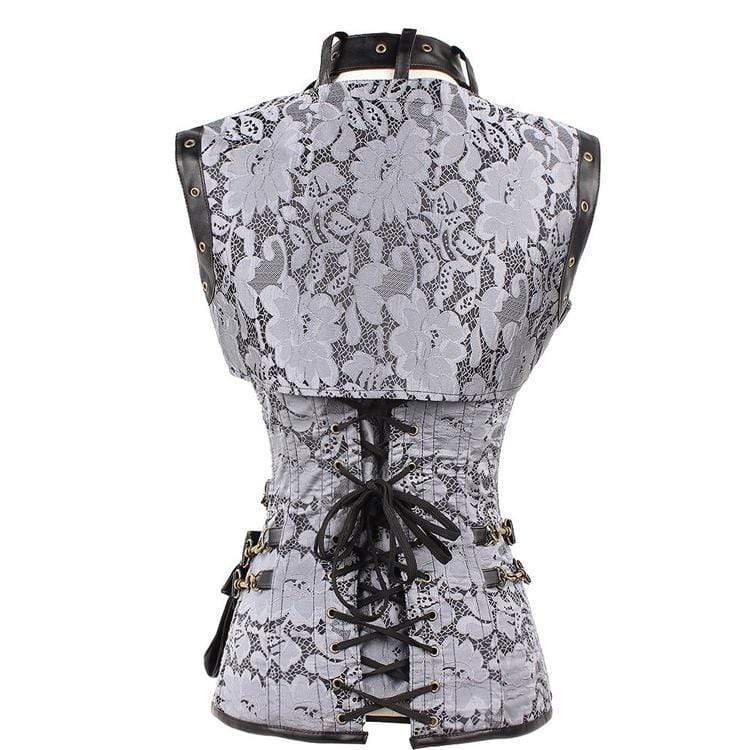 Women's Spiral Steel Boned Steampunk Gothic Vintage Brocade Corset with Jacket and Belt