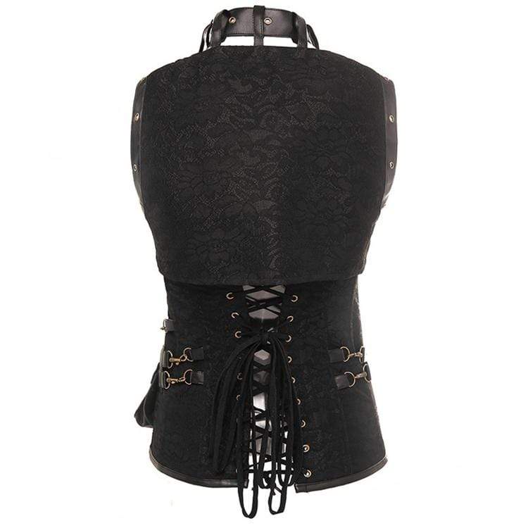 Women's Spiral Steel Boned Steampunk Gothic Vintage Brocade Corset with Jacket and Belt