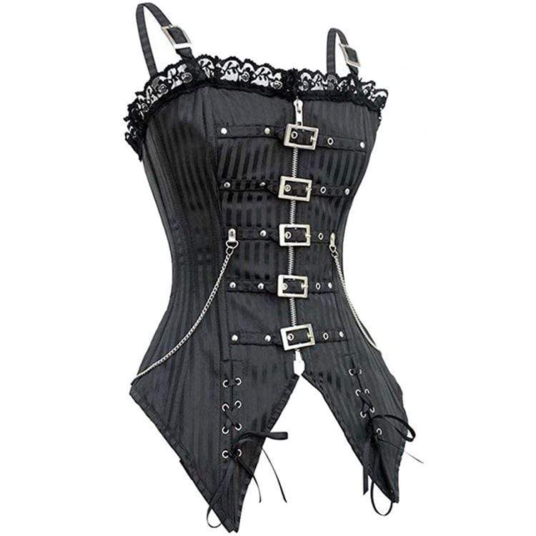 Kobine Women's Steampunk Front Zip Overbust Corsets With Chains