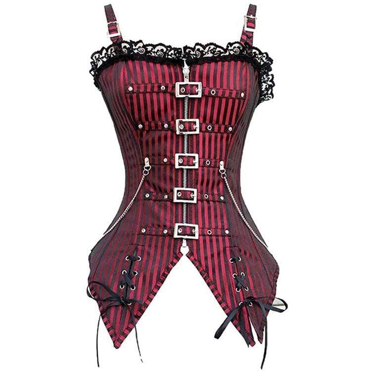 Kobine Women's Steampunk Front Zip Overbust Corsets With Chains