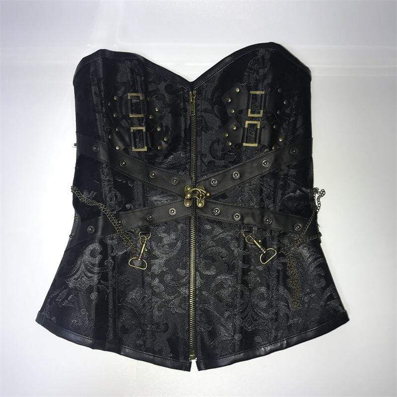 Women's Steampunk Front Zip Overbust Corsets With T-back