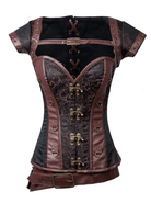 Damen Steampunk Jacquard Stahl ohne Knochen Busk Korsett mit Jacke und Gürtel