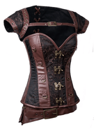 Damen Steampunk Jacquard Stahl ohne Knochen Busk Korsett mit Jacke und Gürtel