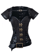 Damen Steampunk Jacquard Stahl ohne Knochen Busk Korsett mit Jacke und Gürtel