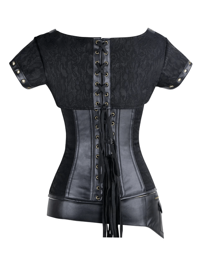 Women's Steampunk Jacquard Steel Boned Busk Corset with Jacket and belt