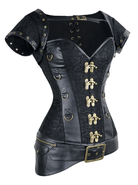 Damen Steampunk Jacquard Stahl ohne Knochen Busk Korsett mit Jacke und Gürtel
