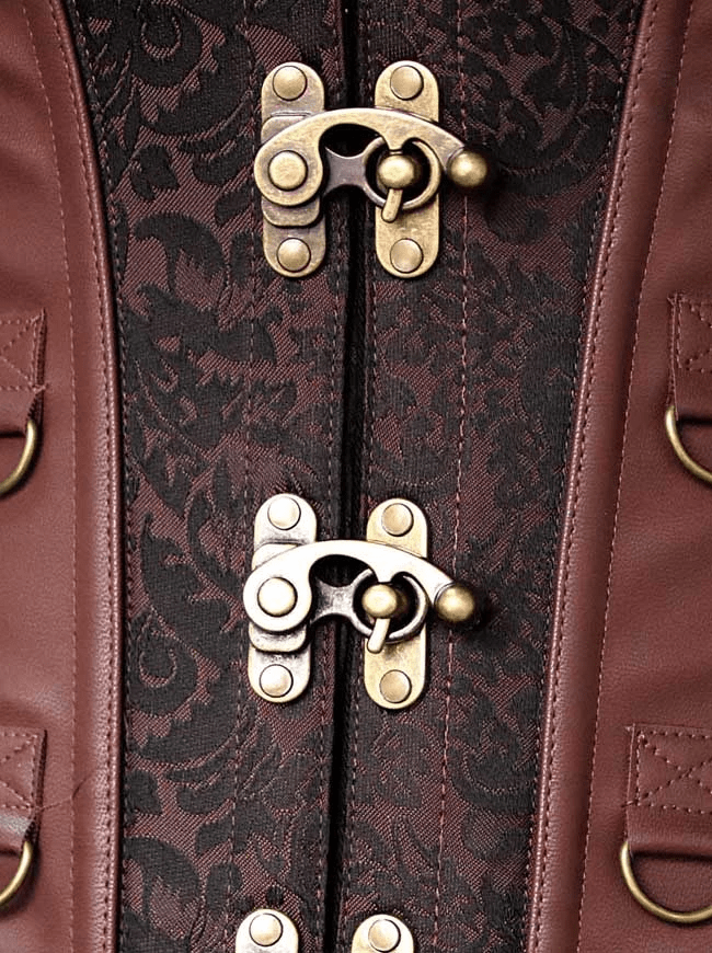 Women's Steampunk Jacquard Steel Boned Busk Corset with Jacket and belt