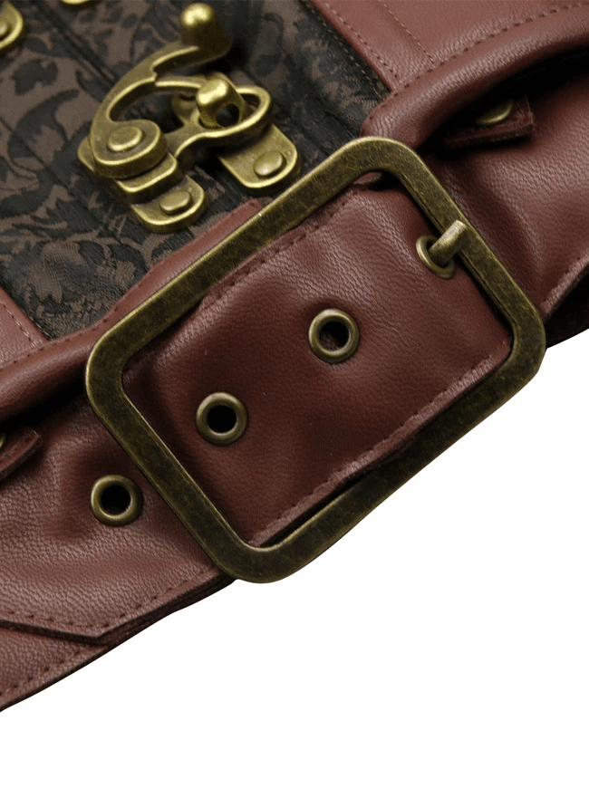 Women's Steampunk Jacquard Steel Boned Busk Corset with Jacket and belt
