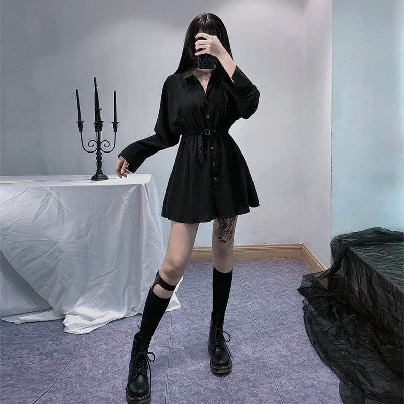 Women's Turn-down Collar Casual Long Shirts Dresses With Belt
