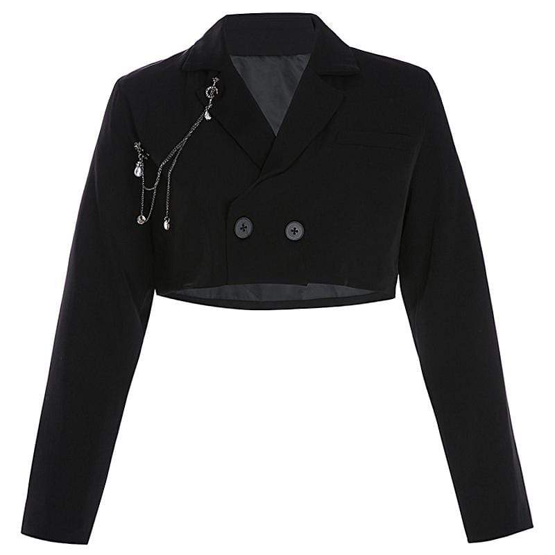 Women's Turn-down Collar Single Buttom Short Jacket With Brooch