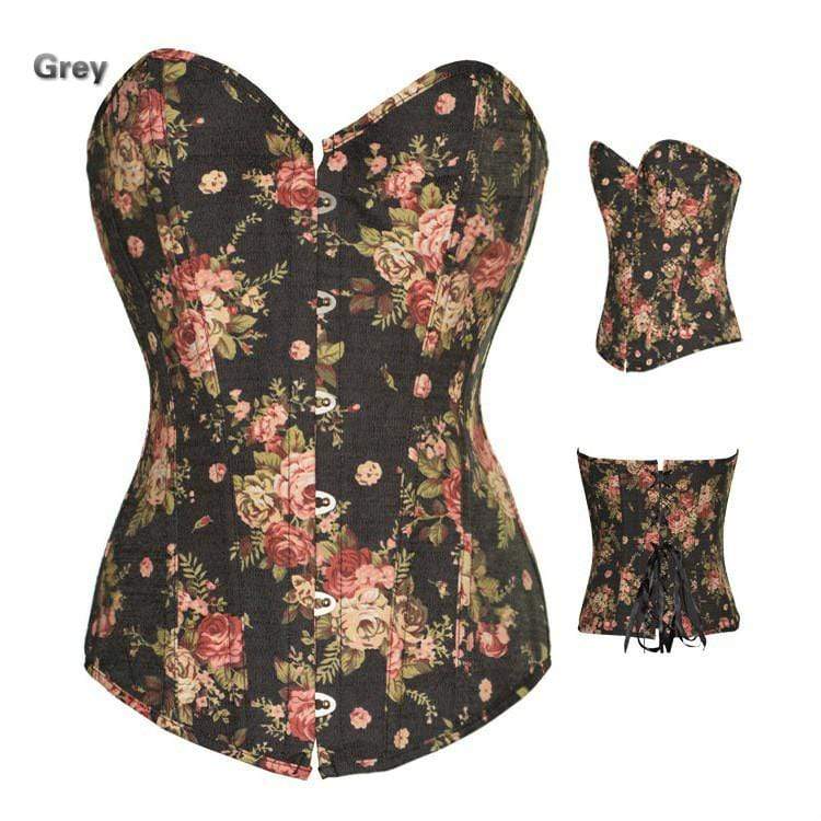Women's Vintage Floral Overbust Corsets With T-back