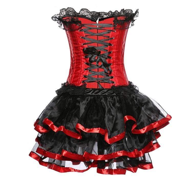 Women's Vintage Lace Hem Satin Overbust Corsets With Skirts