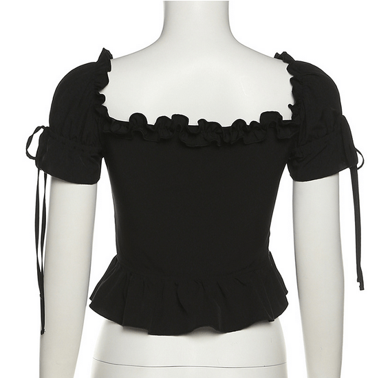 Kobine Women's Vintage Off Shoulder Black Rose Short sleeved Shirt