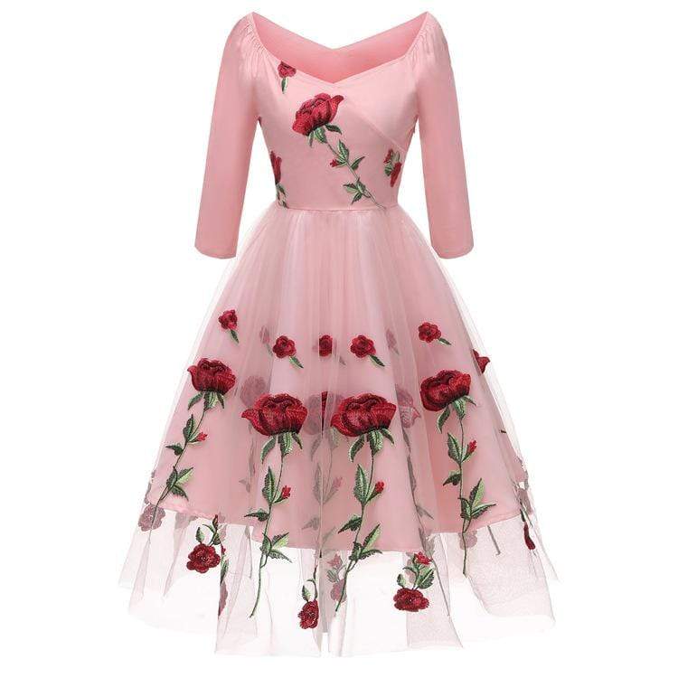 Women's Vintage Rose Lace Party Dresses Bridesmaid Dresses Mesh Dresses Wedding Dress