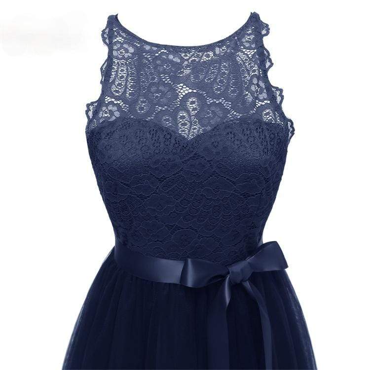 Women's Vintage Sleeveless Slim-fitted Lace Party Dresses Bridesmaid Dresses with Bow Belt Wedding Dress