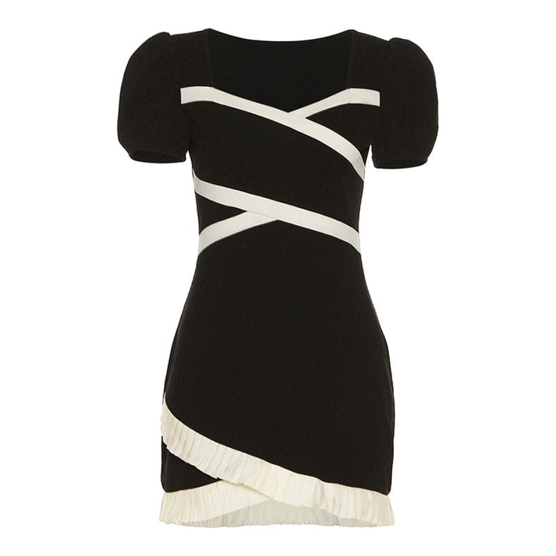 Kobine Women's Vintage Square Collar Black Little Dress