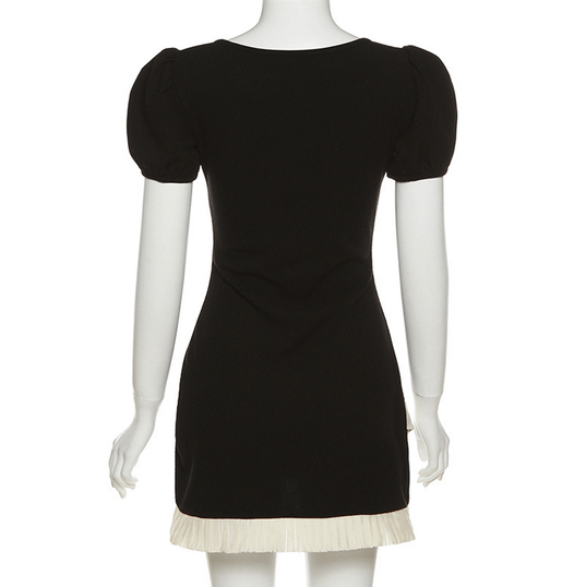 Kobine Women's Vintage Square Collar Black Little Dress