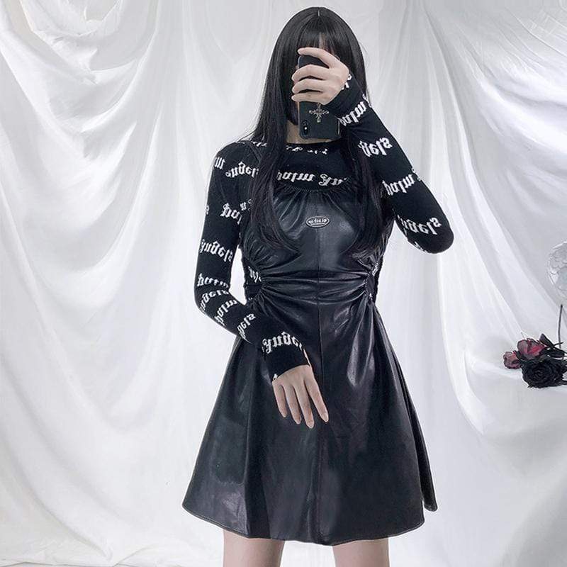 Women's Waist Hollowed Faux Leather Slip Dresses