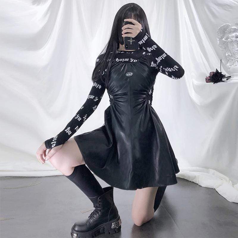 Women's Waist Hollowed Faux Leather Slip Dresses