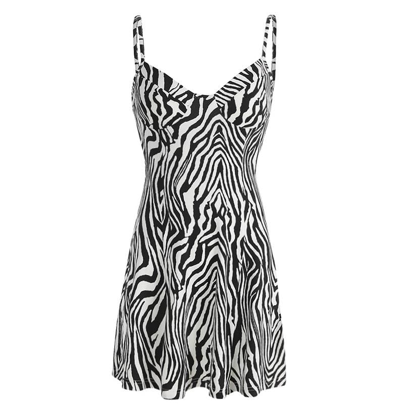 Women's Zebra-Stripe Fitted Slip Dresses