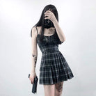 Women's Zipper Fly Chain Plaid Slip Dresses