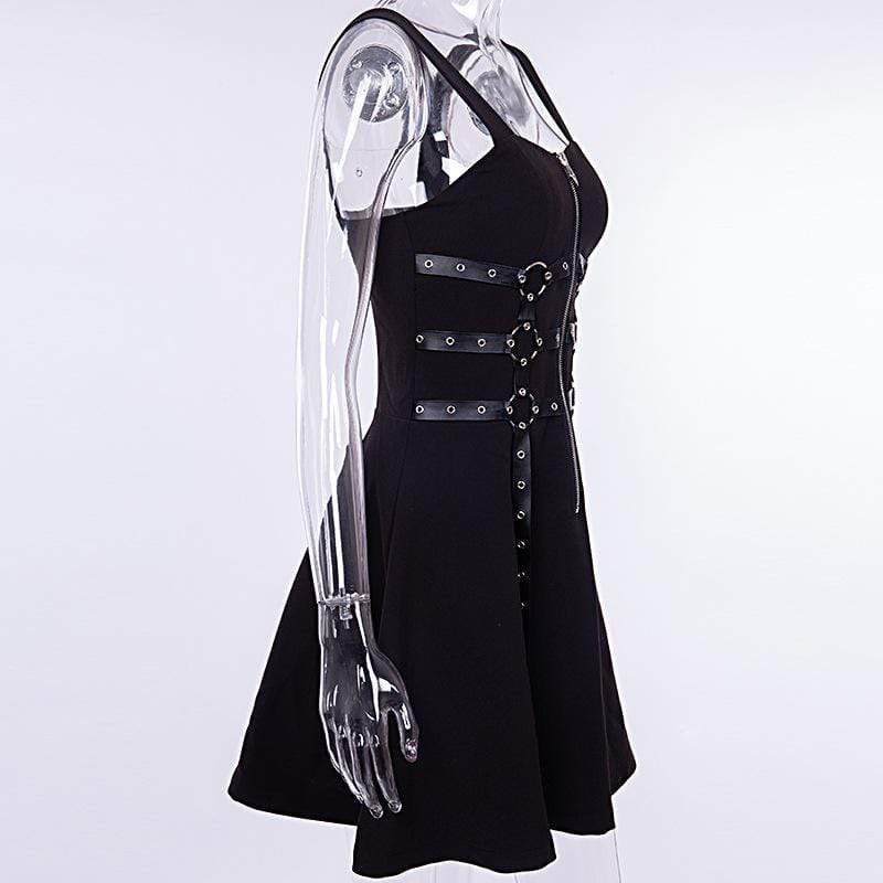 Women's Zipper Fly Suspender Dresses With Harness