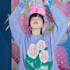 Pink Kawaii Women's Bowknot Rose Knitted Sweater