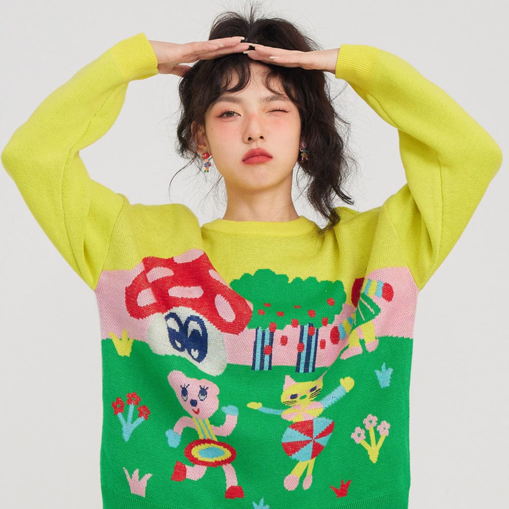 Pink Kawaii Women's Cartoon Knitted Sweater