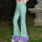 Pink Kawaii Women's Cartoon Printed Plush Splice Pants