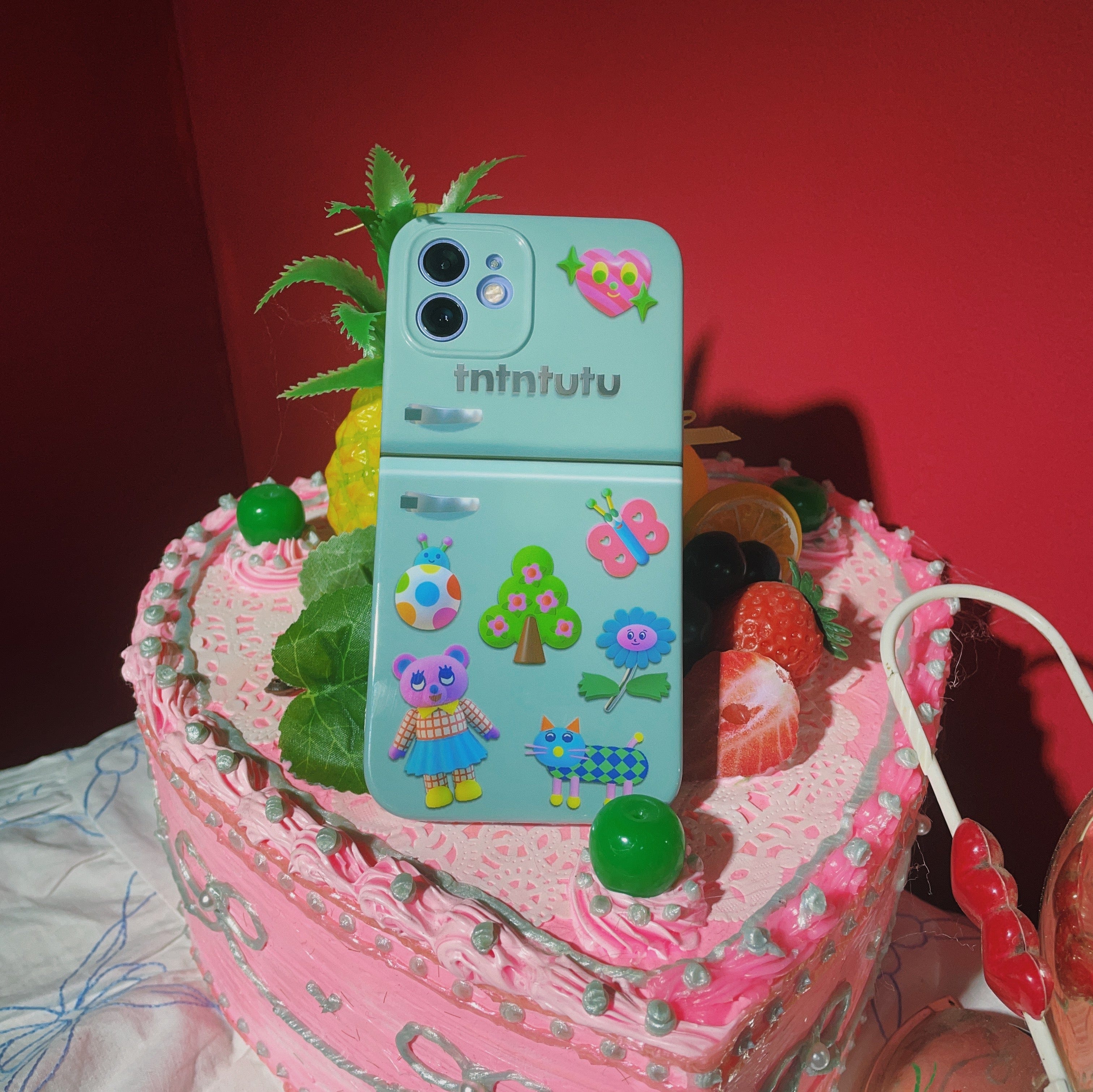 Rosa Kawaii Damen Cartoon Bedruckte Kühlschrank-Handyhülle