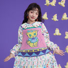 Pink Kawaii Women's Contrast Color Cat Knitted Tank Top