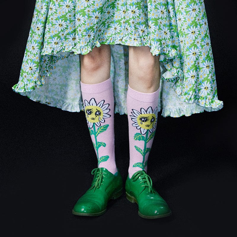 Pink Kawaii Women's Daisy Knitted Knee-high Socks