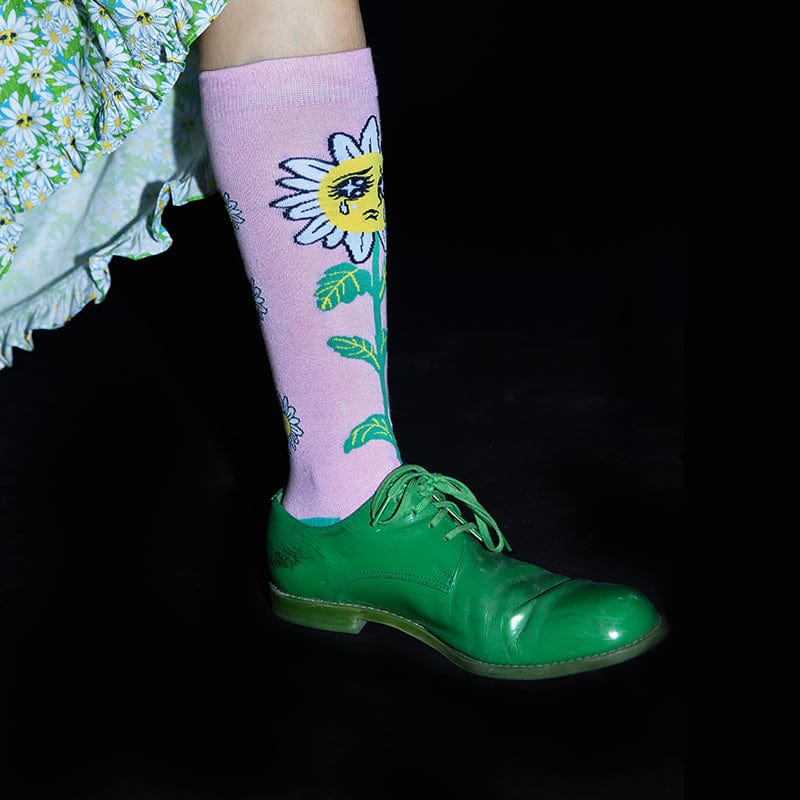 Pink Kawaii Women's Daisy Knitted Knee-high Socks