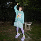 Pink Kawaii Women's Doll Collar Rabbit Printed Sweatshirt