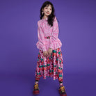 Pink Kawaii Women's Drawstring Cherry Printed Plaid Skirt