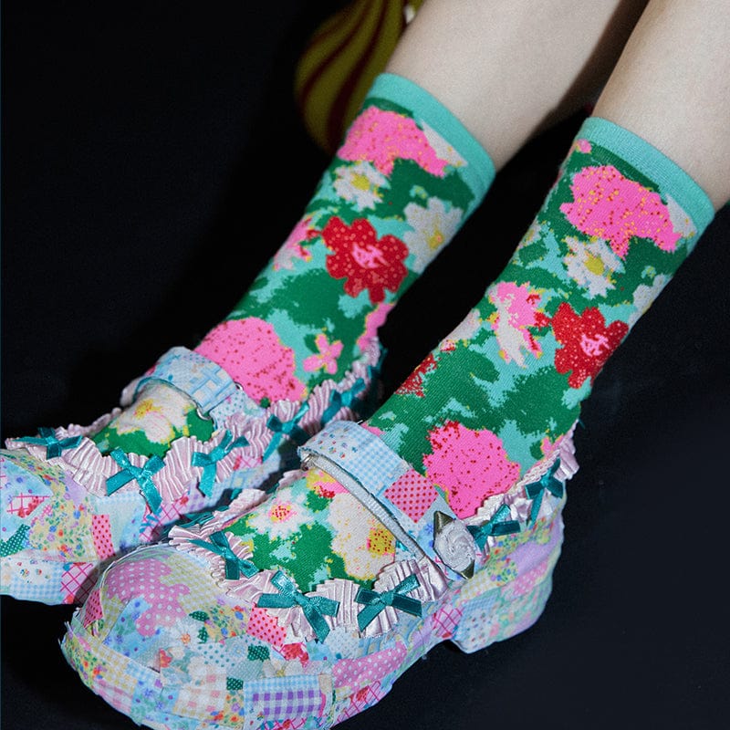 Pink Kawaii Women's Floral Knitted Socks