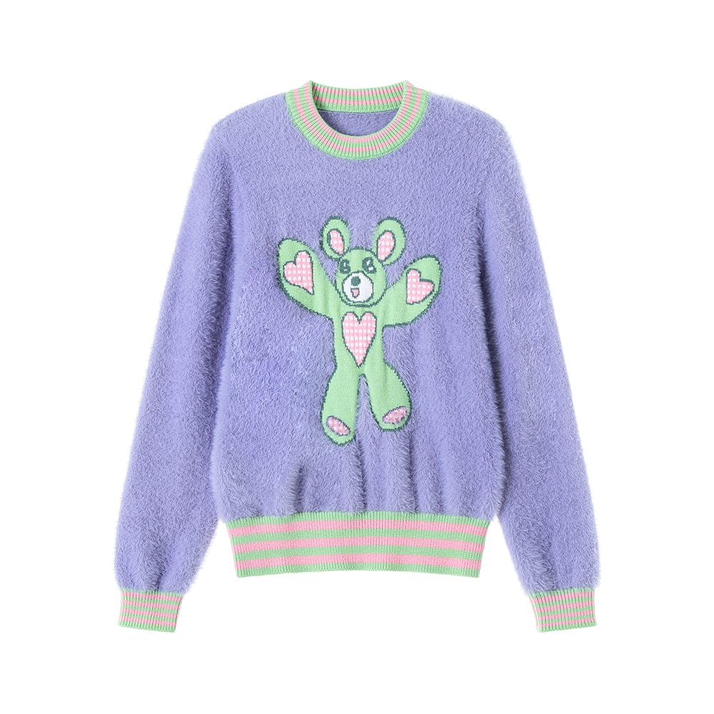 Pink Kawaii Women's Fluffy Bear Knitted Sweater